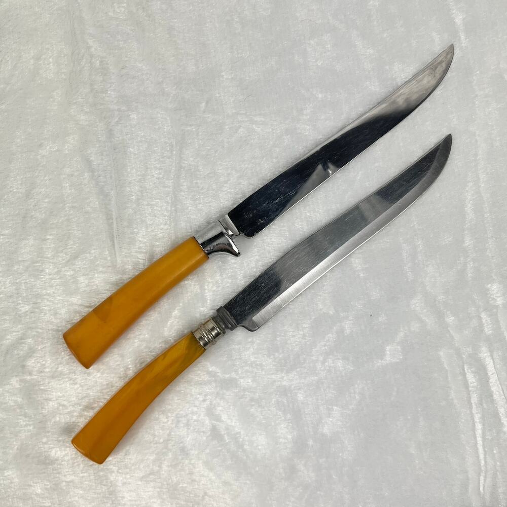 Washington Forge Bakelite Handle Carving Knives Lot of 2 Vtg 11.5" Stainless USA